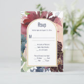 Bourgondië, Roos, Navy Gold Arch RSVP Kaartje (Staand voorkant)