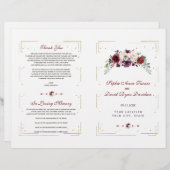 Bourgondië Roze Bloem Goud Glitter Huwelijksprogra (Voorkant / Achterkant)