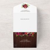 Bourgondie Roze Bloem Pot Rustic Houten Bruiloft All In One Uitnodiging (Buitenkant)