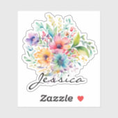 Bourgondië roze bloemboeket Personaliseer naam Sticker (Vel)