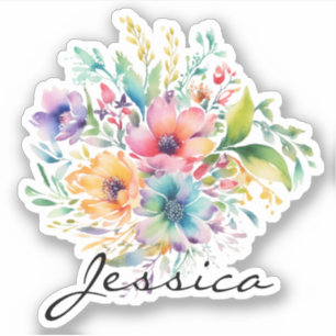 Bourgondië roze bloemboeket Personaliseer naam Sticker