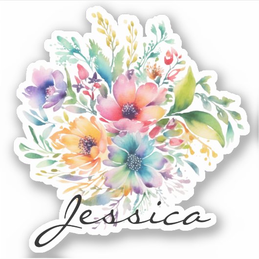 Bourgondië roze bloemboeket Personaliseer naam Sticker (Voorkant)