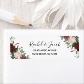 Bourgondië & Roze Bloemen Bruiloft Retouradres Etiket (Insitu)