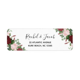 Bourgondië & Roze Bloemen Bruiloft Retouradres Etiket