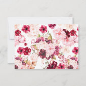 Bourgondië & Roze Bloemen Bruiloft RSVP Reactie (Achterkant)