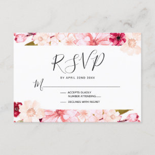 Bourgondië & Roze Bloemen Bruiloft RSVP Reactie Kaartje