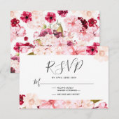 Bourgondië & Roze Bloemen Bruiloft RSVP Reactie Kaartje (Voorkant / Achterkant)