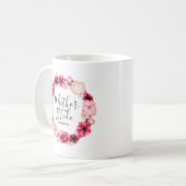 Bourgondië & Roze Bloemen Krans Moeder van de Brui Koffiemok (Voorkant links)