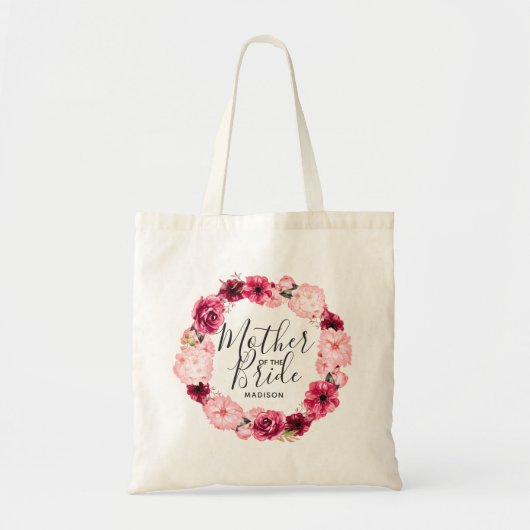 Bourgondië & Roze Bloemen Krans Moeder van de Brui Tote Bag (Voorkant)