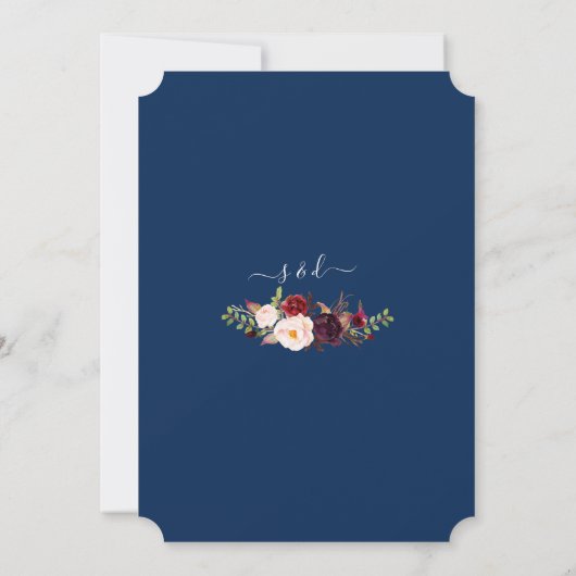 Bourgondië Roze Bloemen Marine Blauwe Kalligrafie  Kaart (Achterkant)
