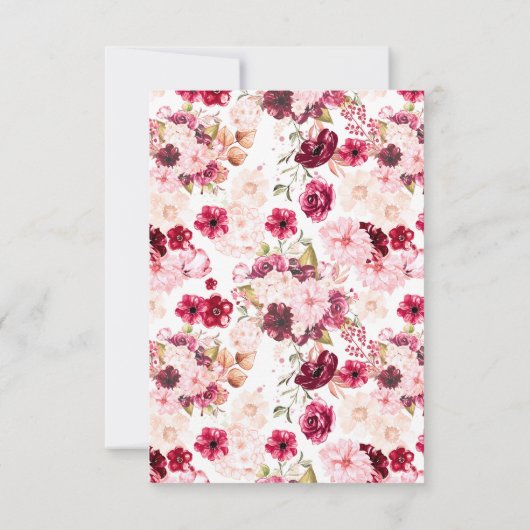 Bourgondië & Roze Bloemen Verlovingsfeest Uitnodig Kaart (Achterkant)