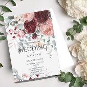 Bourgondië roze bloemenbruiloft kaart