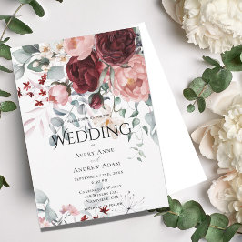 Bourgondië roze bloemenbruiloft kaart