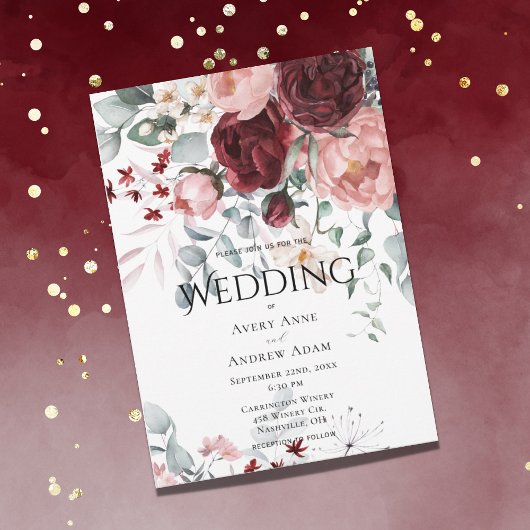 Bourgondië roze bloemenbruiloft kaart