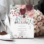 Bourgondië roze bloemenbruiloft kaart