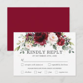 Bourgondië roze bloemenbruiloft maaltijd keuze RSV RSVP Kaartje (Voorkant / Achterkant)