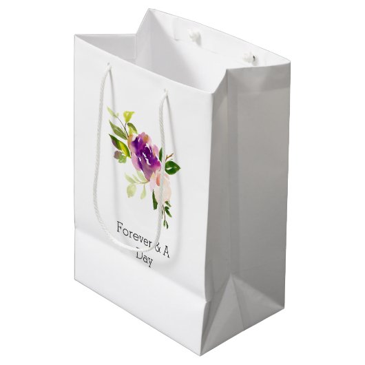 Bourgondië roze bloemenbruiloft medium cadeauzakje (Voorkant Gekanteld)