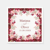 Bourgondië roze bloemenbruiloft servet (Voorkant)