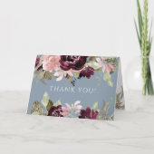 Bourgondië roze bloemig elegant stoffig blauw dank kaart (Voorkant)