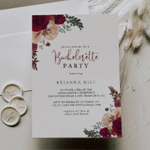 Bourgondië Roze Blush Bloemen Bachelorette Party Kaart
