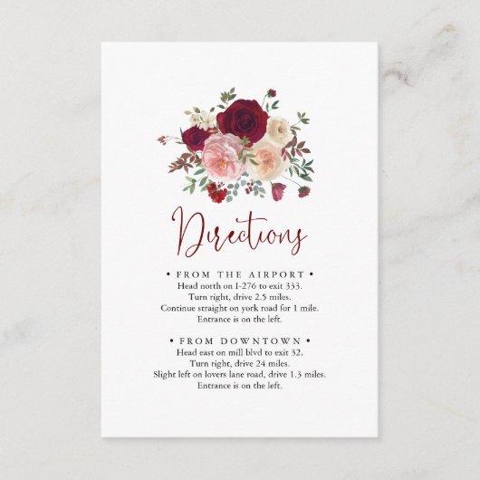 Bourgondië Roze Blush Bloemen Bruiloft Routebeschr Informatiekaartje (Voorkant)