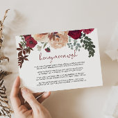 Bourgondië Roze Blush Bloemen Honeymoon Wish Informatiekaartje