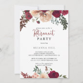 Bourgondië roze blush bloemen pensioenfeest kaart (Voorkant)