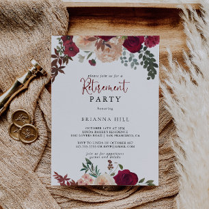 Bourgondië roze blush bloemen pensioenfeest kaart