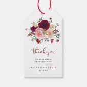 Bourgondië roze blush bloemenbruiloft dank u cadeaulabel (Voorkant)