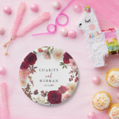 Bourgondië roze blush bloemenbruiloft taart papieren bordje (Feest)