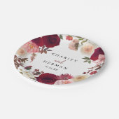 Bourgondië roze blush bloemenbruiloft taart papieren bordje (Gekanteld)