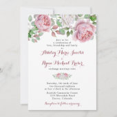 Bourgondië roze chique Roos bloemenbruiloft uitnod Kaart (Voorkant)