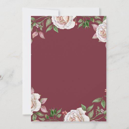 Bourgondië roze chique Roos bloemenbruiloft uitnod Kaart (Achterkant)
