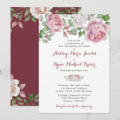 Bourgondië roze chique Roos bloemenbruiloft uitnod Kaart (Voorkant / Achterkant)