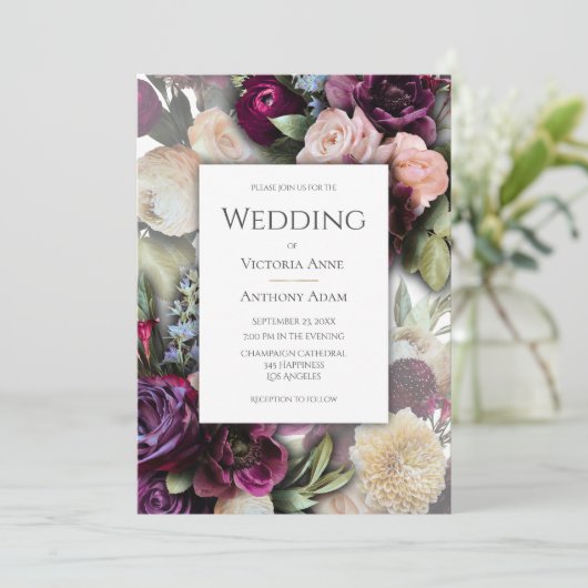 Bourgondië roze elegante bloemenbruiloft kaart (Staand voorkant)