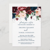 Bourgondië, Roze en Midnight Blue Bruidslunch I Kaart (Voorkant / Achterkant)