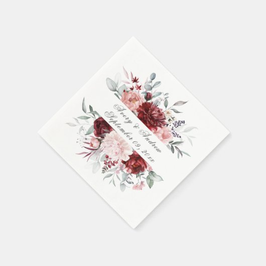 Bourgondië roze gepersonaliseerd script bruiloft s servet (Hoek)