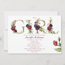 Bourgondië Roze Goud Roos Baby Meisje Douche Kaart