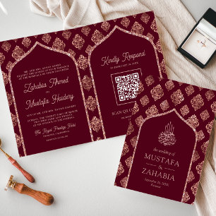 Bourgondië Roze Gouden Boog QR Code Moslim Trouwda