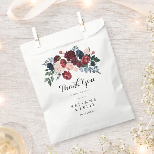 Bourgondië Roze Marine Bloemen Dank u bruiloft Bedankzakje (Geknipt)