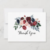 Bourgondië roze marine bloemen plat bruiloft bedankkaart (Voorkant)