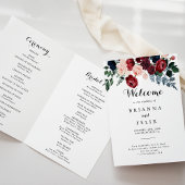 Bourgondië roze marine bloemengevouwen bruiloft programma