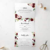 Bourgondië Roze Paarse lente Bloemen bruiloft van Drieluik Uitnodiging (Binnen)