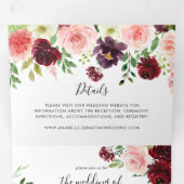 Bourgondië roze Paarse lente bloemenbruiloft Drieluik Uitnodiging (Binnenzijde eerst)