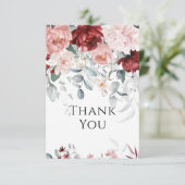 Bourgondië roze pioen bruiloft bedankkaart (Staand voorkant)