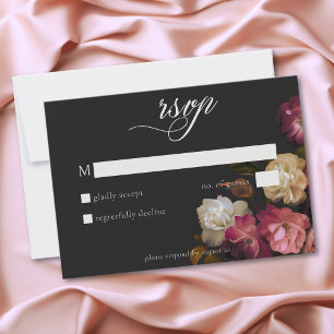 Bourgondië & Roze Romantische Roos Zwarte Moody Tr RSVP Kaartje
