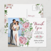 Bourgondië roze roos foto bruiloft dank u briefkaart (Voorkant / Achterkant)