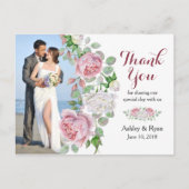 Bourgondië roze roos foto bruiloft dank u briefkaart (Voorkant)