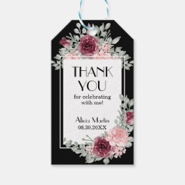 Bourgondië Roze Rose Flora Zwart Dank u Cadeaulabel