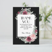 Bourgondië Roze Rose Flora Zwart Dank u kaart (Staand voorkant)